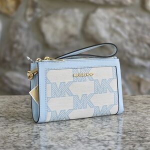 Michael Kors Jet Set Logo Double Zip Blue Wristlet